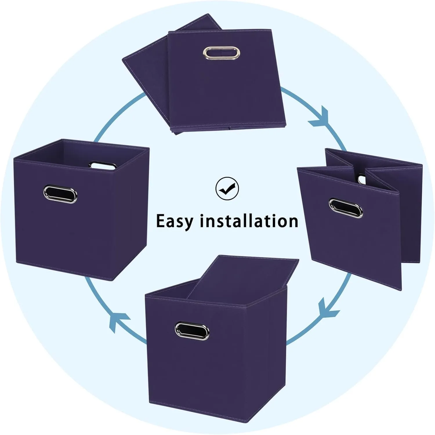 Black Fabric Cubby Storage Bins,13x13x13 Inches ,Cube Organizer Bin Foldable Storage Boxes with Dual Handles Fabric Organizer Box and collapsible Storage basket,Set of 6,Navy Blue