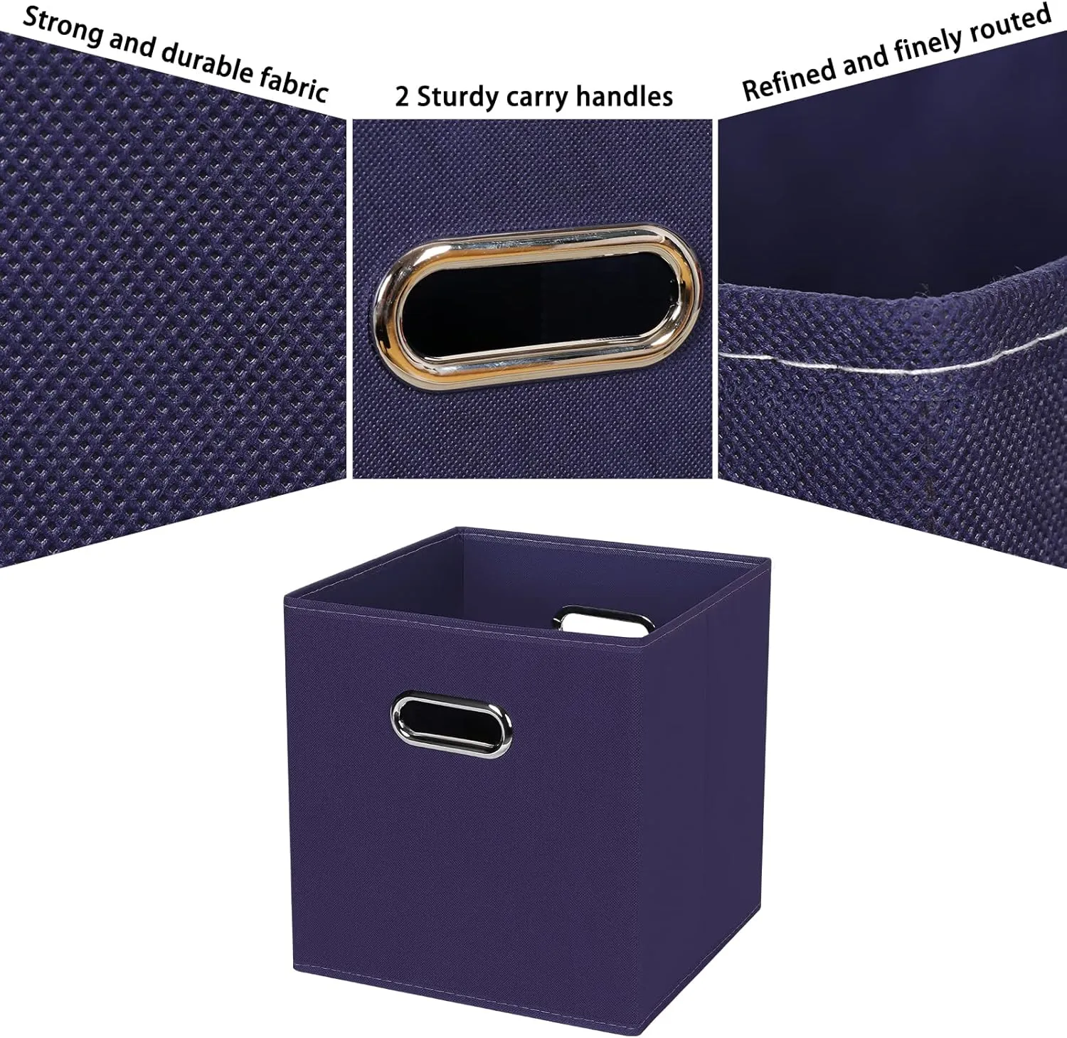 Black Fabric Cubby Storage Bins,13x13x13 Inches ,Cube Organizer Bin Foldable Storage Boxes with Dual Handles Fabric Organizer Box and collapsible Storage basket,Set of 6,Navy Blue