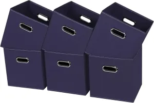 Black Fabric Cubby Storage Bins,13x13x13 Inches ,Cube Organizer Bin Foldable Storage Boxes with Dual Handles Fabric Organizer Box and collapsible Storage basket,Set of 6,Navy Blue