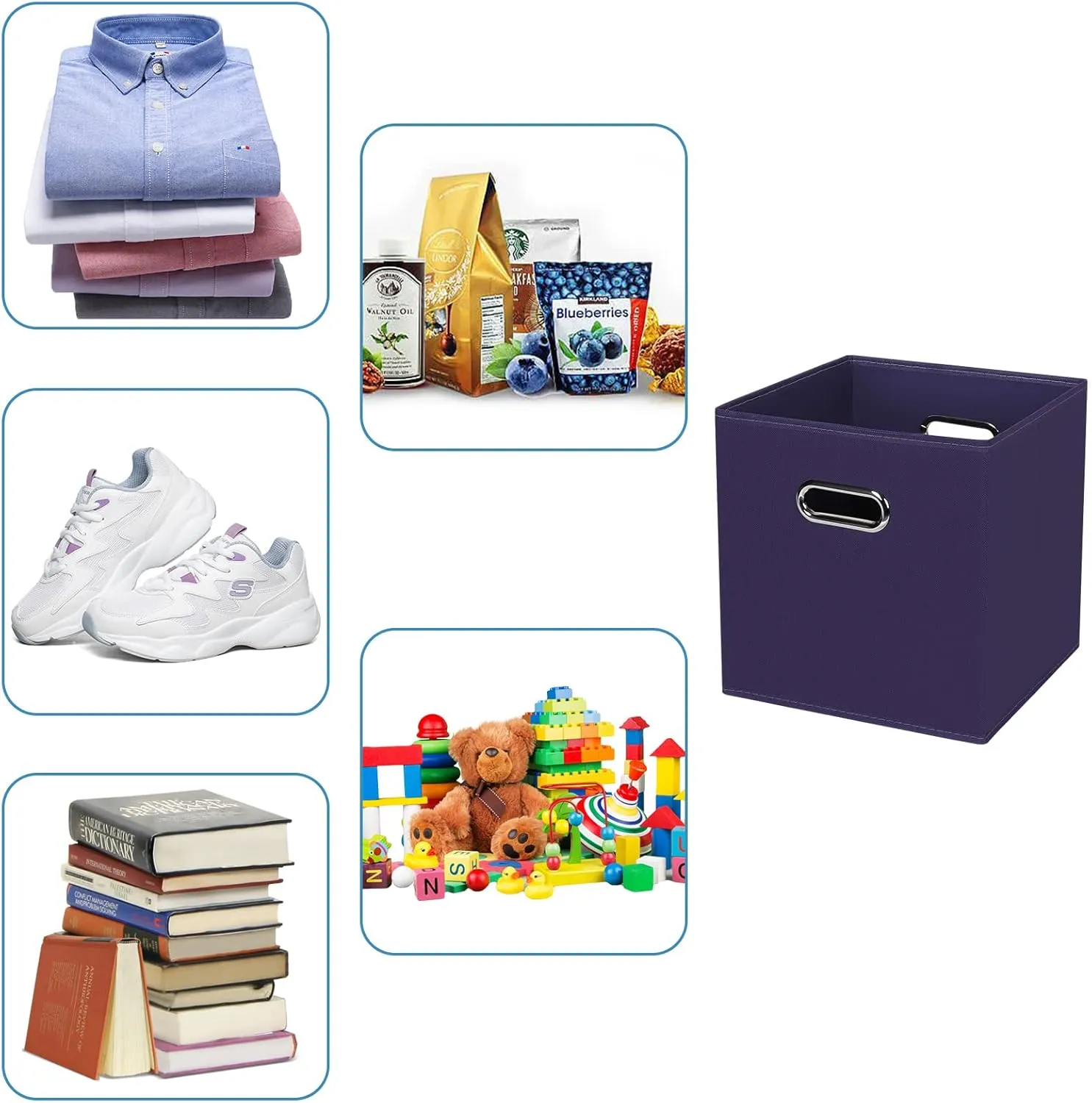 Black Fabric Cubby Storage Bins,13x13x13 Inches ,Cube Organizer Bin Foldable Storage Boxes with Dual Handles Fabric Organizer Box and collapsible Storage basket,Set of 6,Navy Blue