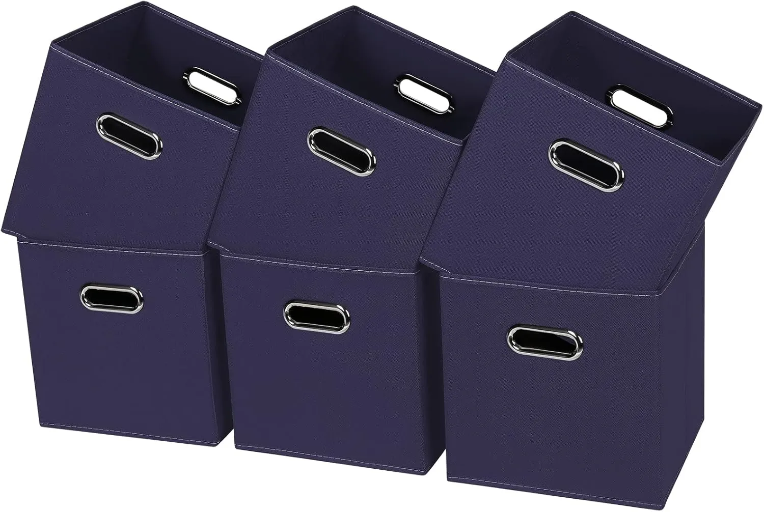 Black Fabric Cubby Storage Bins,13x13x13 Inches ,Cube Organizer Bin Foldable Storage Boxes with Dual Handles Fabric Organizer Box and collapsible Storage basket,Set of 6,Navy Blue