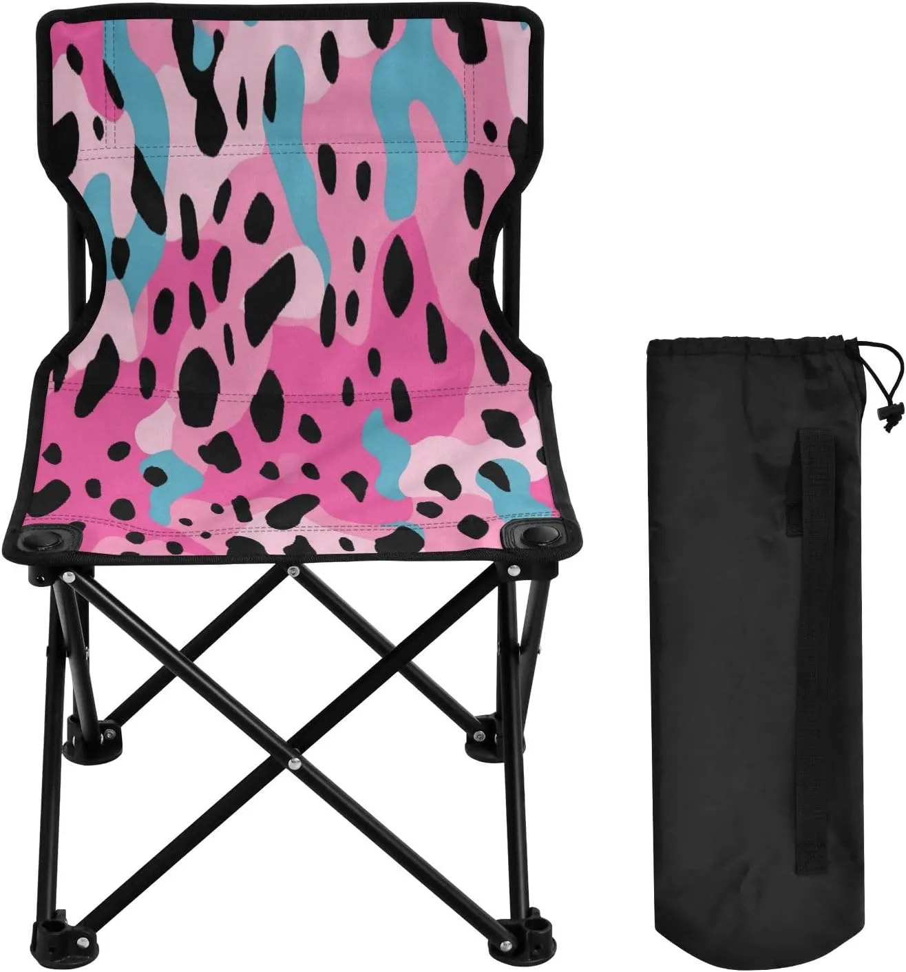 Black Leopard Portable Outdoor Folding Chair Anti-Slip Padded Oxford Cloth Stool Camping Chair Small for Beach Hiking Fishing Gardening Quad Camp Chair