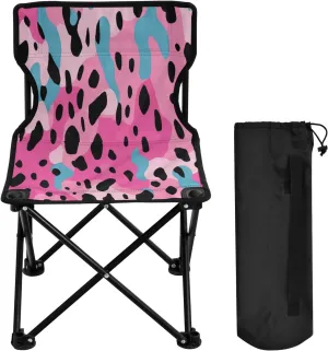 Black Leopard Portable Outdoor Folding Chair Anti-Slip Padded Oxford Cloth Stool Camping Chair Small for Beach Hiking Fishing Gardening Quad Camp Chair
