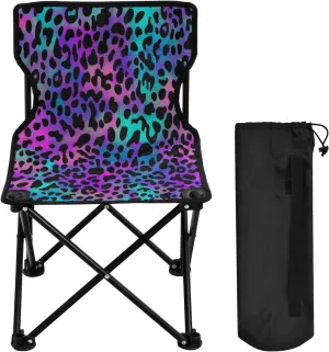 Black Leopard Portable Outdoor Folding Chair Anti-Slip Padded Oxford Cloth Stool Camping Chair Small for Beach Hiking Fishing Gardening Quad Camp Chair