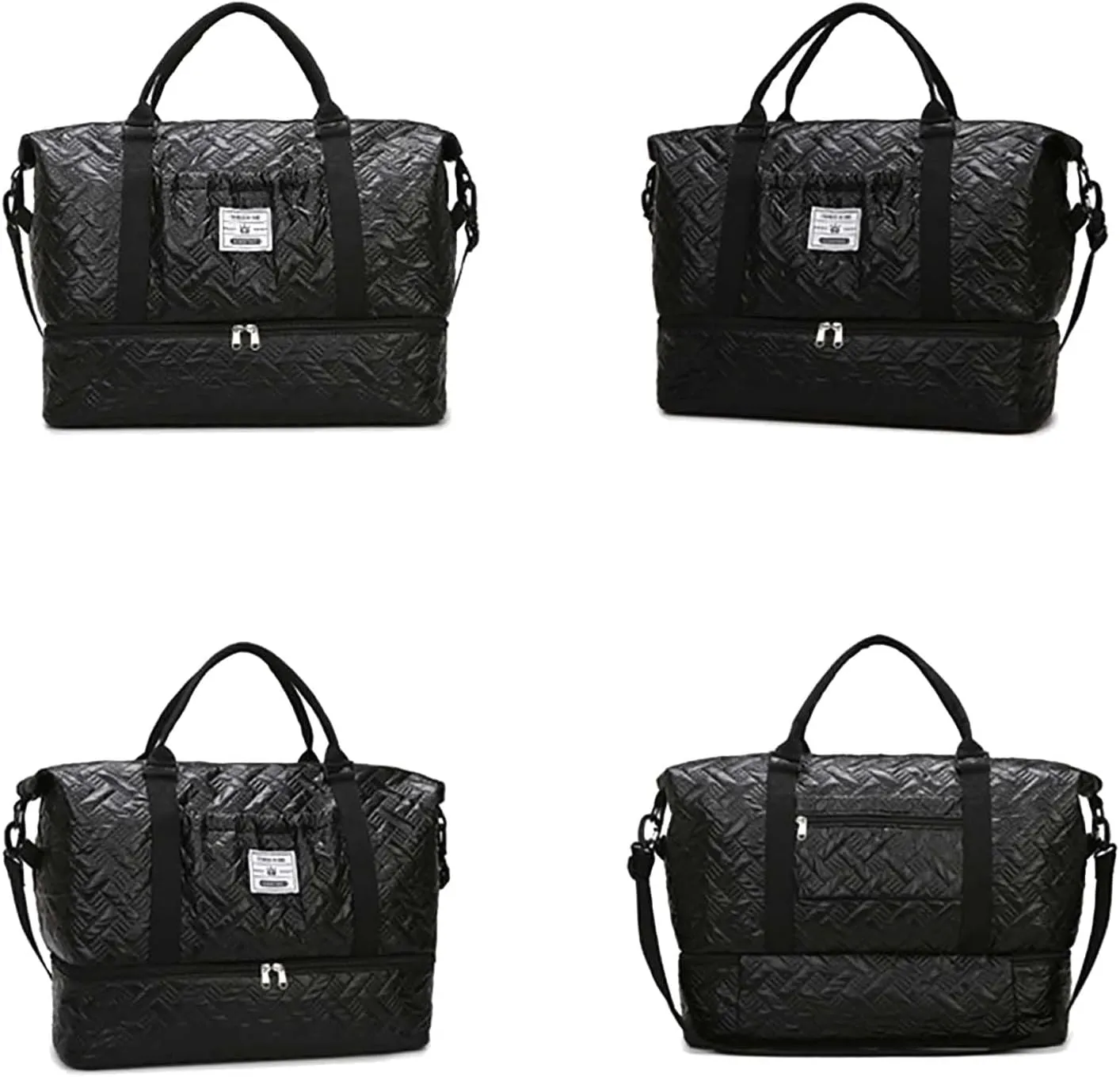 Black Portable Travel Bag with Dry and Wet Separation, Sports Fitness Shoulder Bag with Shoe Compartment and Lightweight Single Strap Storage Pouch