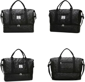 Black Portable Travel Bag with Dry and Wet Separation, Sports Fitness Shoulder Bag with Shoe Compartment and Lightweight Single Strap Storage Pouch