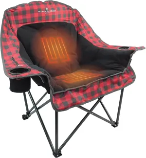 Black Sierra Heated Camping Chair for Adults, Oversized Outdoor Seat with Plush Padding, Supports 400lbs, Cup Holders and Carry Bag, Heavy Duty Folding Chair for Tailgating, Patio, or Sideline Comfort