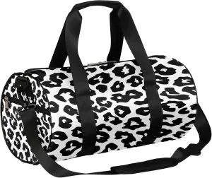 Black White Leopard Print Sports Gym Bag for Men Women Lightweight Travel Duffle Bag with Shoulder Strap Waterproof Carry On Weekender Overnight Bag for Travel Sports Gym