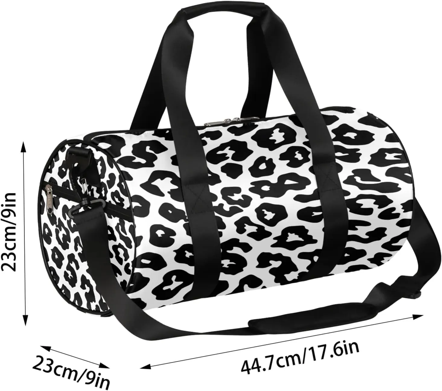 Black White Leopard Print Sports Gym Bag for Men Women Lightweight Travel Duffle Bag with Shoulder Strap Waterproof Carry On Weekender Overnight Bag for Travel Sports Gym