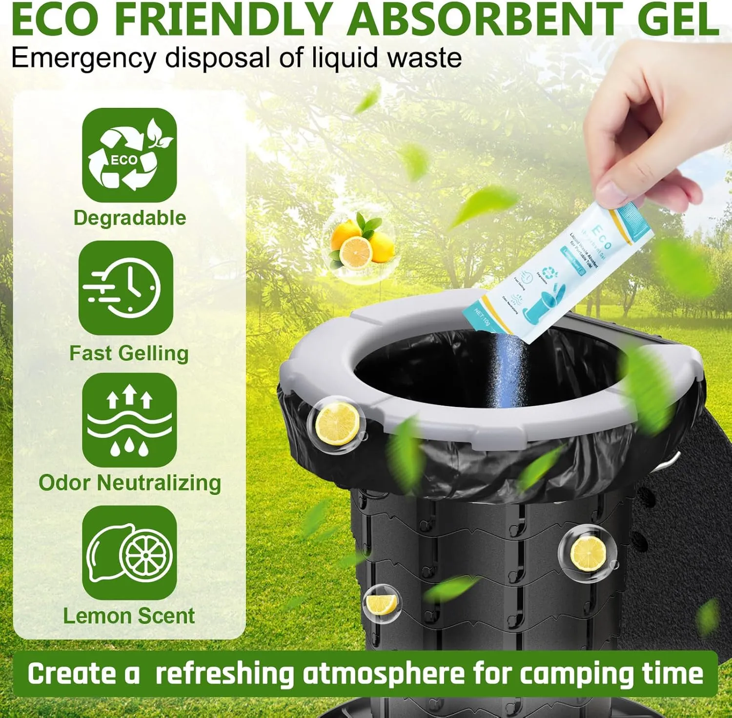 BLIKA 40 Count Camping Toilet Bags Eco Absorbent Gel Set, Toilet Replacement Bags with Toilet Powder, 8 Gallon, 30 Liter, Heavy Duty 1 Mil, Compostable Portable Toilet Bags for Camping Outdoor