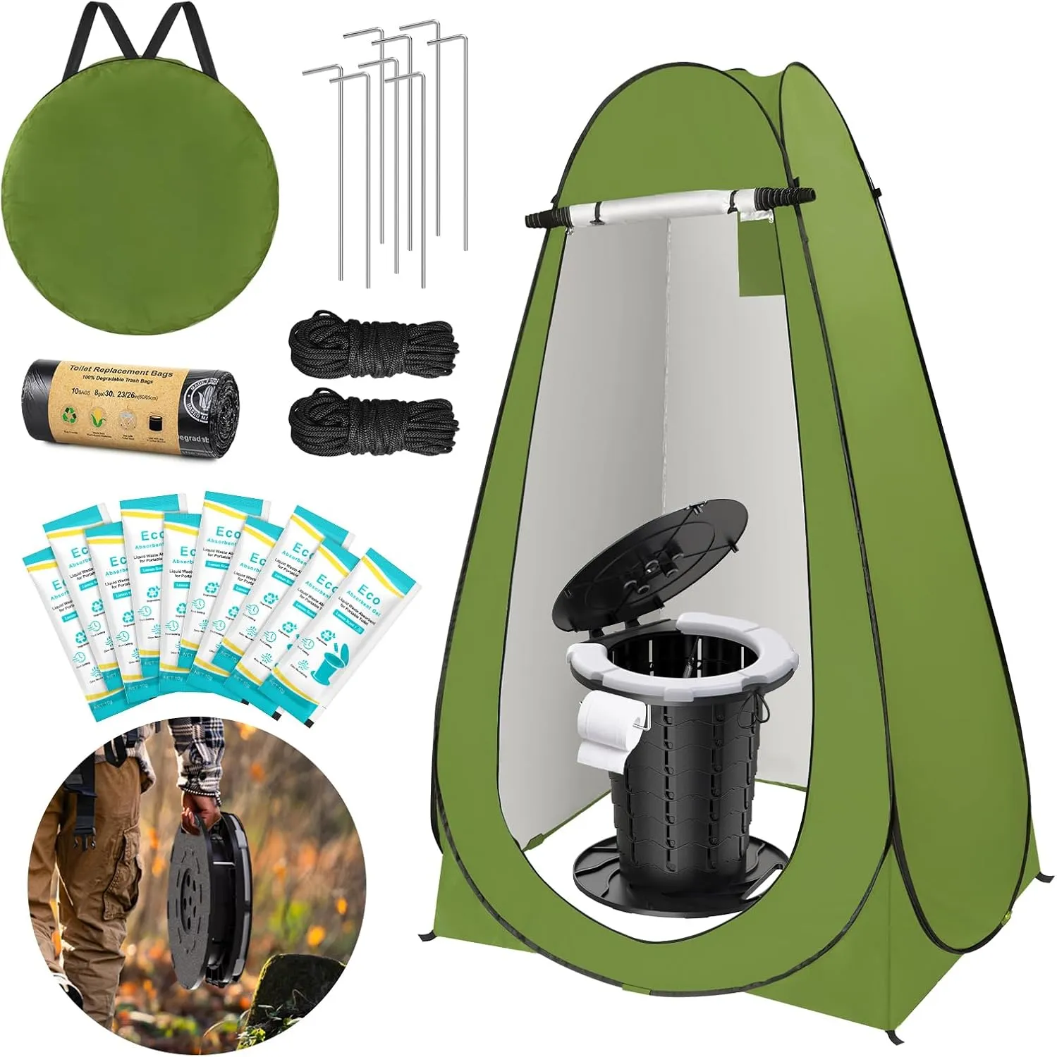 BLIKA Portable Toilet Kit for Camping, Camp Toilet with Pop-Up Privacy Tent, Toilet Bags and Eco Absorbent Gel, Foldable Portable Toilet for Adults, Portable Outdoor Shower Tent Camp Toilet