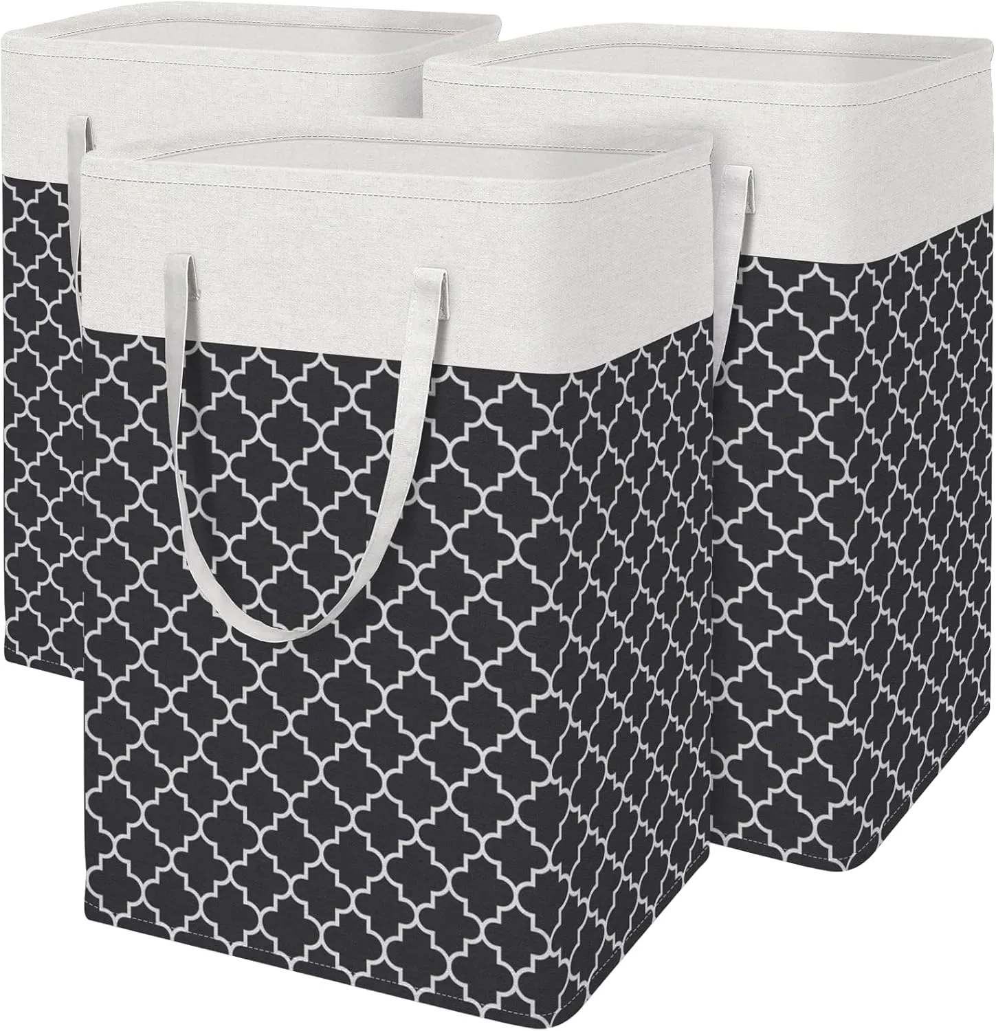 BlissTotes 3-Pack Laundry Basket, Freestanding＆Waterproof Laundry Hamper, Collapsible Tall Clothes Hamper with Easy Carry Handles for Clothes, Towels in the Family and Dorm,Clover Black,75L