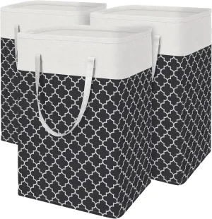BlissTotes 3-Pack Laundry Basket, Freestanding＆Waterproof Laundry Hamper, Collapsible Tall Clothes Hamper with Easy Carry Handles for Clothes, Towels in the Family and Dorm,Clover Black,75L