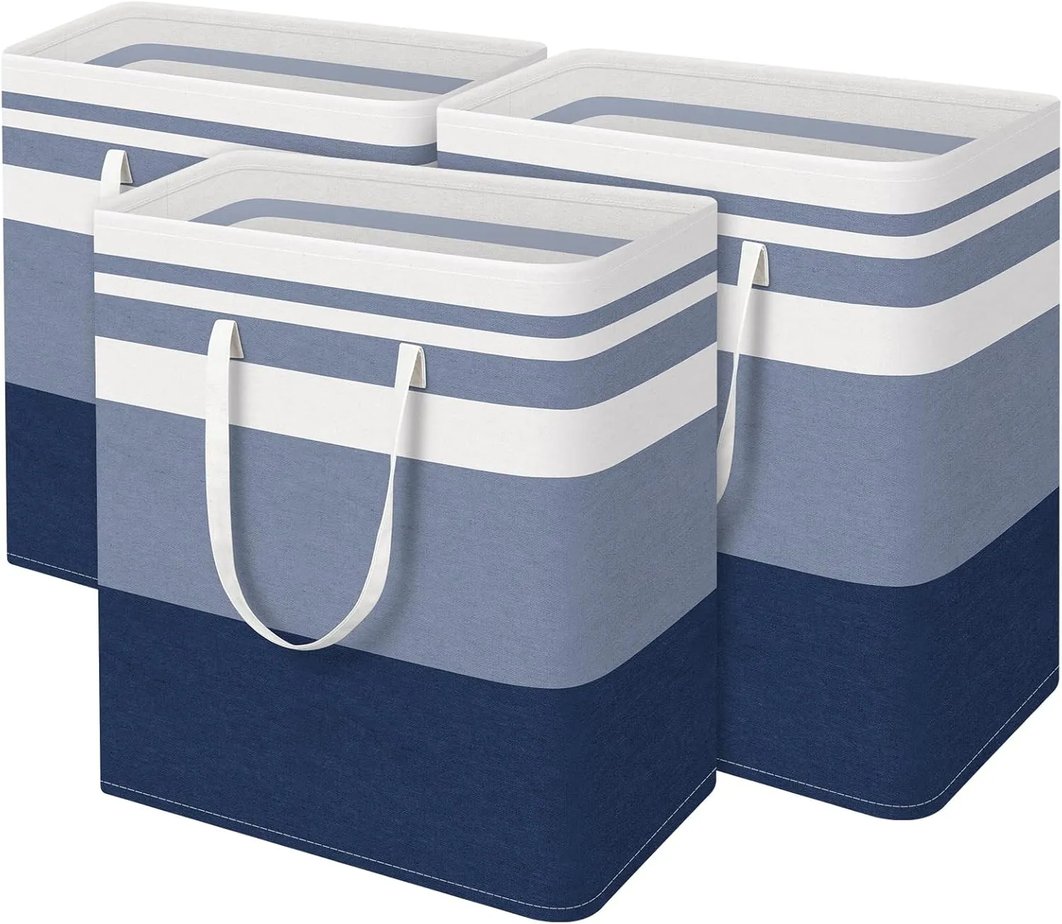 BlissTotes 3-Pack Laundry Basket, Freestanding＆Waterproof Laundry Hamper, Collapsible Tall Clothes Hamper with Easy Carry Handles for Clothes, Towels in the Family and Dorm,Gradient Blue,125L