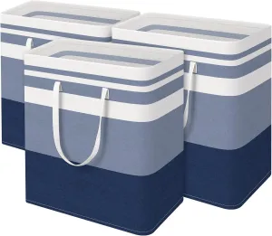 BlissTotes 3-Pack Laundry Basket, Freestanding＆Waterproof Laundry Hamper, Collapsible Tall Clothes Hamper with Easy Carry Handles for Clothes, Towels in the Family and Dorm,Gradient Blue,125L