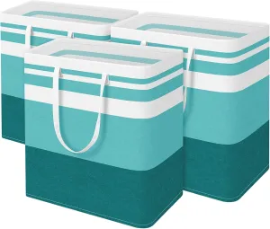 BlissTotes 3-Pack Laundry Basket, Freestanding＆Waterproof Laundry Hamper, Collapsible Tall Clothes Hamper with Easy Carry Handles for Clothes, Towels in the Family and Dorm,Gradient Green,125L
