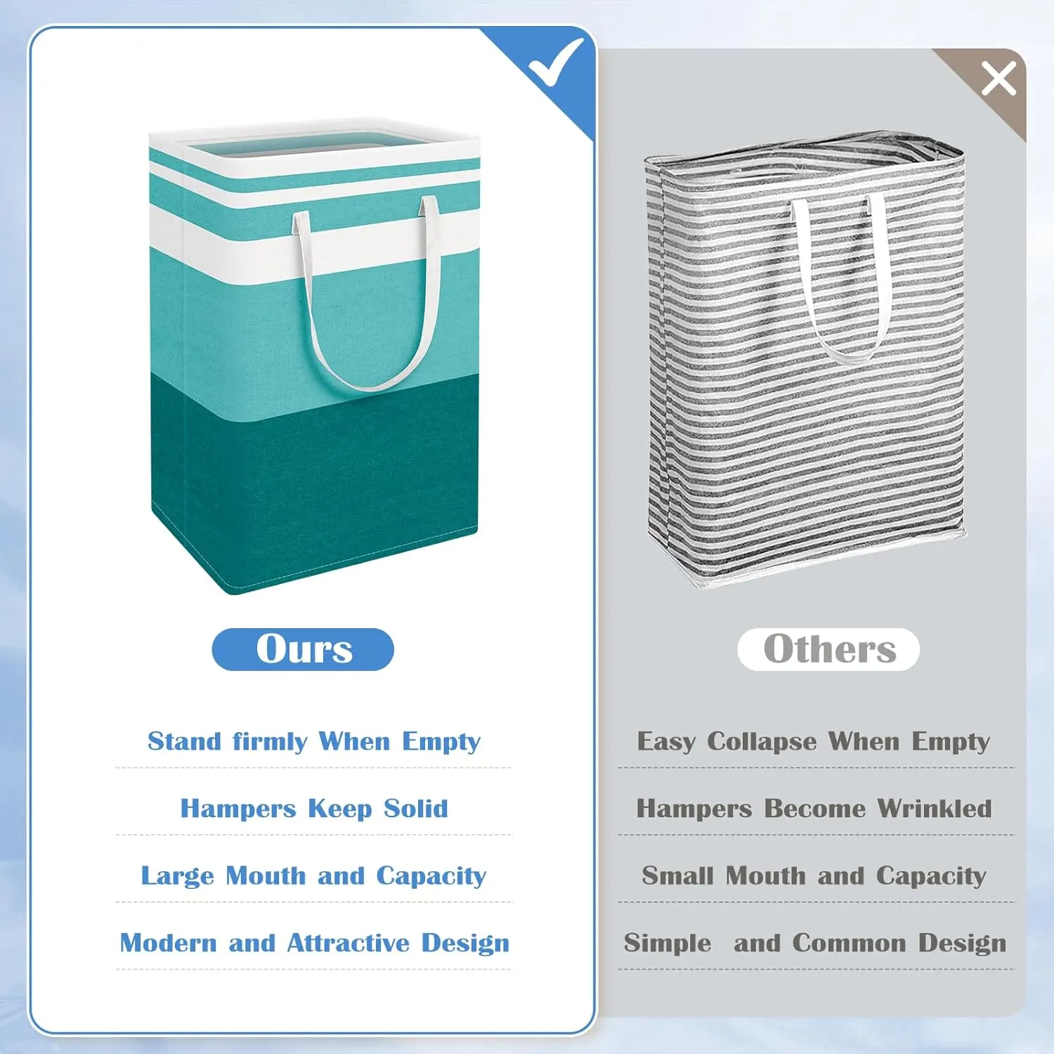 BlissTotes 3-Pack Laundry Basket, Freestanding＆Waterproof Laundry Hamper, Collapsible Tall Clothes Hamper with Easy Carry Handles for Clothes, Towels in the Family and Dorm,Gradient Green,125L