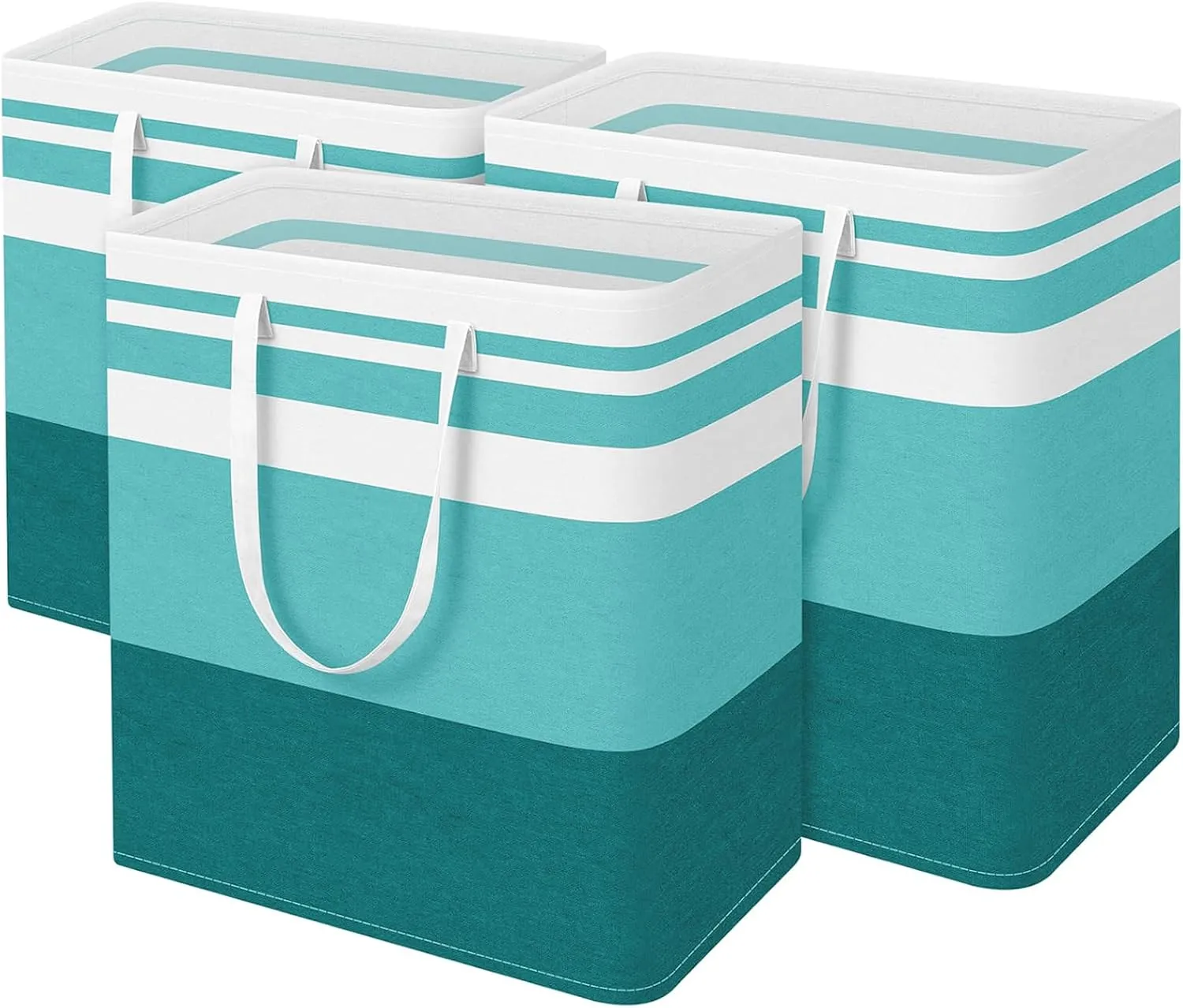 BlissTotes 3-Pack Laundry Basket, Freestanding＆Waterproof Laundry Hamper, Collapsible Tall Clothes Hamper with Easy Carry Handles for Clothes, Towels in the Family and Dorm,Gradient Green,125L