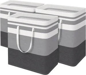 BlissTotes 3-Pack Laundry Basket, Freestanding＆Waterproof Laundry Hamper, Collapsible Tall Clothes Hamper with Easy Carry Handles for Clothes, Towels in the Family and Dorm,Gradient Grey,125L