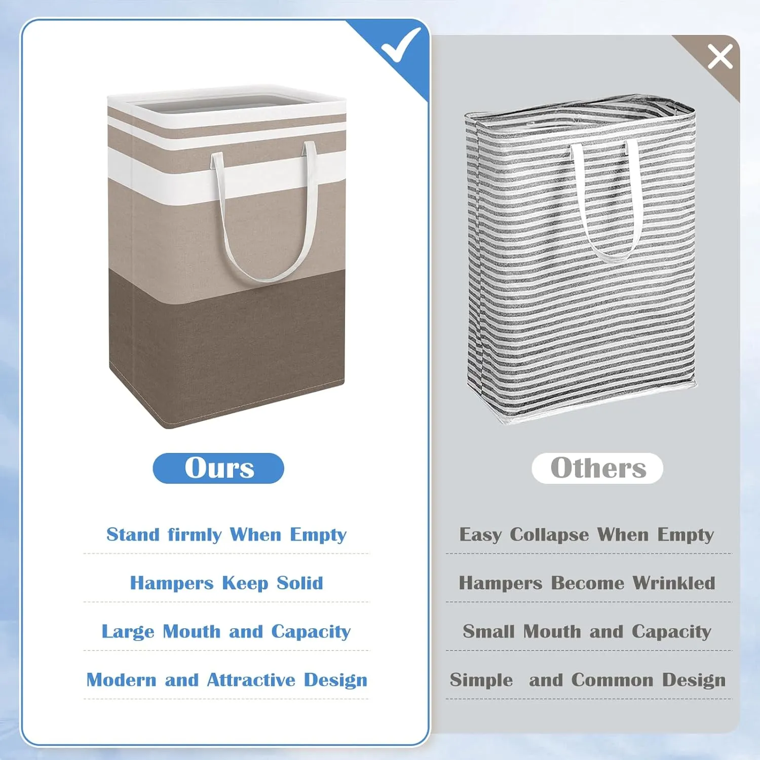 BlissTotes 3-Pack Laundry Basket, Freestanding＆Waterproof Laundry Hamper, Collapsible Tall Clothes Hamper with Easy Carry Handles for Clothes, Towels in the Family and Dorm,Gradient Khaki,125L