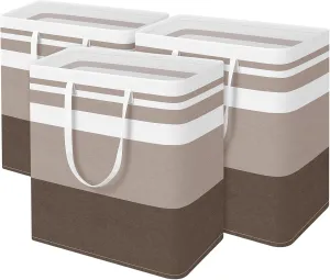 BlissTotes 3-Pack Laundry Basket, Freestanding＆Waterproof Laundry Hamper, Collapsible Tall Clothes Hamper with Easy Carry Handles for Clothes, Towels in the Family and Dorm,Gradient Khaki,125L