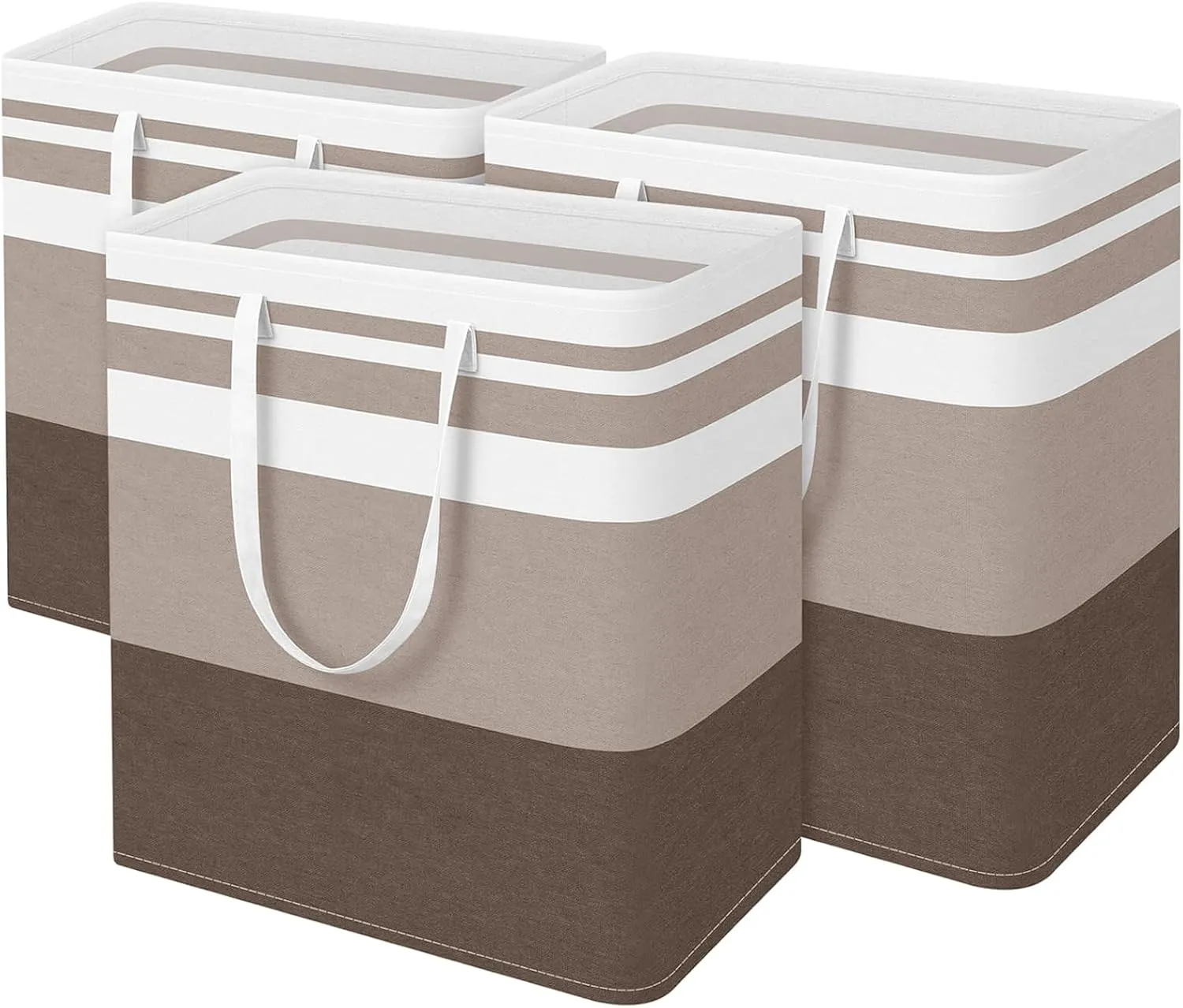 BlissTotes 3-Pack Laundry Basket, Freestanding＆Waterproof Laundry Hamper, Collapsible Tall Clothes Hamper with Easy Carry Handles for Clothes, Towels in the Family and Dorm,Gradient Khaki,125L