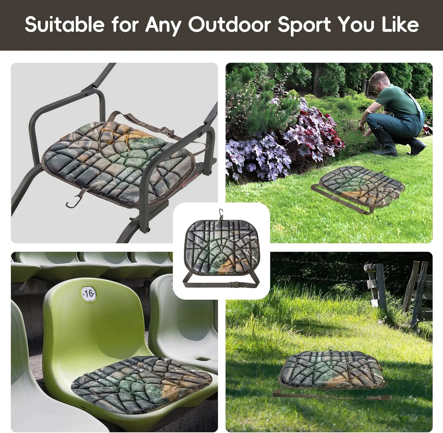BLISSWILL Hunting seat Cushion，Stadium Cushion，100% Memory Foam Silent Lightweight for Camping, Hunting, Fishing，Camping，Outdoor