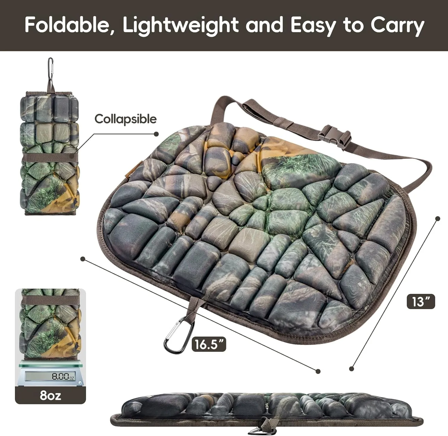 BLISSWILL Hunting seat Cushion，Stadium Cushion，100% Memory Foam Silent Lightweight for Camping, Hunting, Fishing，Camping，Outdoor