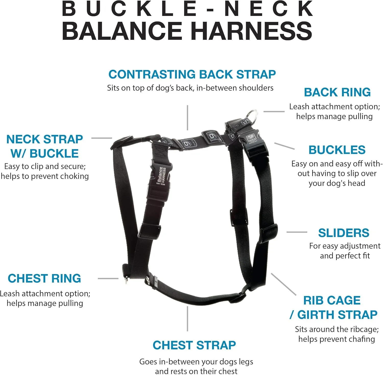 Blue-9 Pet Products No-Pull Balance Harness and Loose Leash Walking Set Dogs, Made in The USA, Black, X-Small