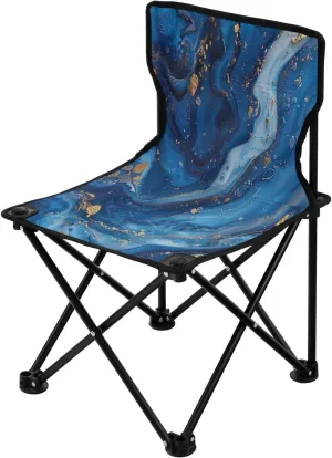 Blue Texture Portable Outdoor Folding Chair Anti-Slip Padded Oxford Cloth Stool Camping Chair Small for Beach Hiking Fishing Gardening Quad Camp Chair