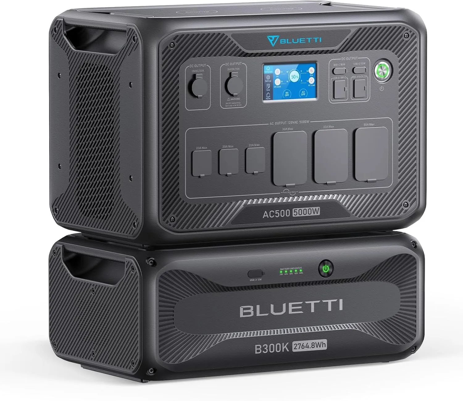 BLUETTI Solar Generator AC500 & B300K Expansion Battery, 2,764.8Wh LiFePO4 Battery Generator w/ 6 5,000W AC Outlets (10KW Peak), 50A NEMA 14-50R, Modular Power System for Home Use, Emergency