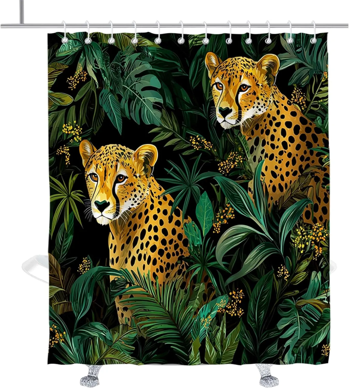 Boho Cheetah Shower Curtain Green Tropical Jungle Animal Leopard Print Shower Curtains Set Wildlife Animals Cheetahs Aesthetic Minimalist Modern Bathroom Decor with Hooks 72" W x 84" H