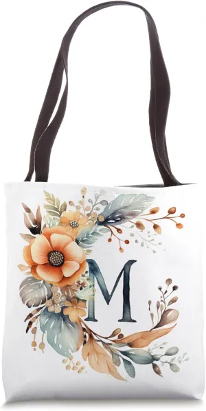 Boho Chic Floral Wreath Latter M Cute Pastel Tote Bag