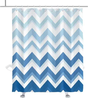 Boho Geometric Shower Curtain Luxury Gingham Stripe Shower Curtains for Bathroom Minimalist Striped Waterproof Bathroom Decor Accessory with Hooks 72" W × 84" H Blue White