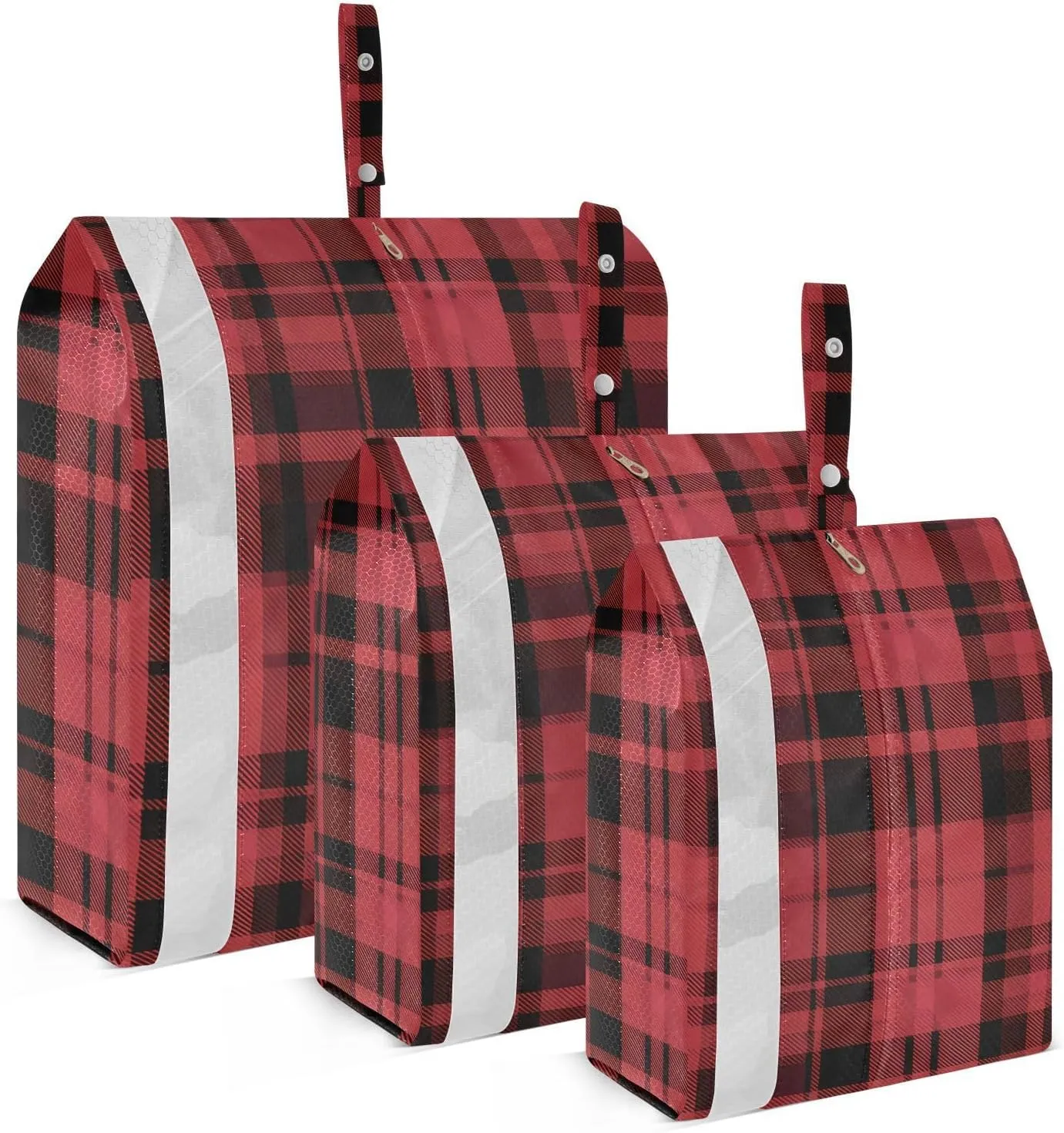 Bold Red and Black Plaid Travel Storage Bag with Lanyard - Portable Lightweight Classified Storage Bag with Zipper, Dust and Waterproof Travel Packing Cube for Suitcase,3 Pieces