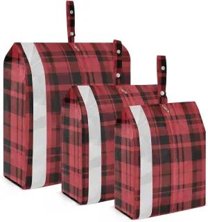 Bold Red and Black Plaid Travel Storage Bag with Lanyard - Portable Lightweight Classified Storage Bag with Zipper, Dust and Waterproof Travel Packing Cube for Suitcase,3 Pieces