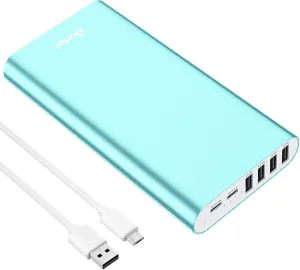 BONAI Portable Charger 20000mAh Power Bank 4 USB Output & Dual Input, Aluminum Polymer External Battery Pack for Road Trip Camping Compatible with iPhone iPad Smartphone Tablet etc. - Mint