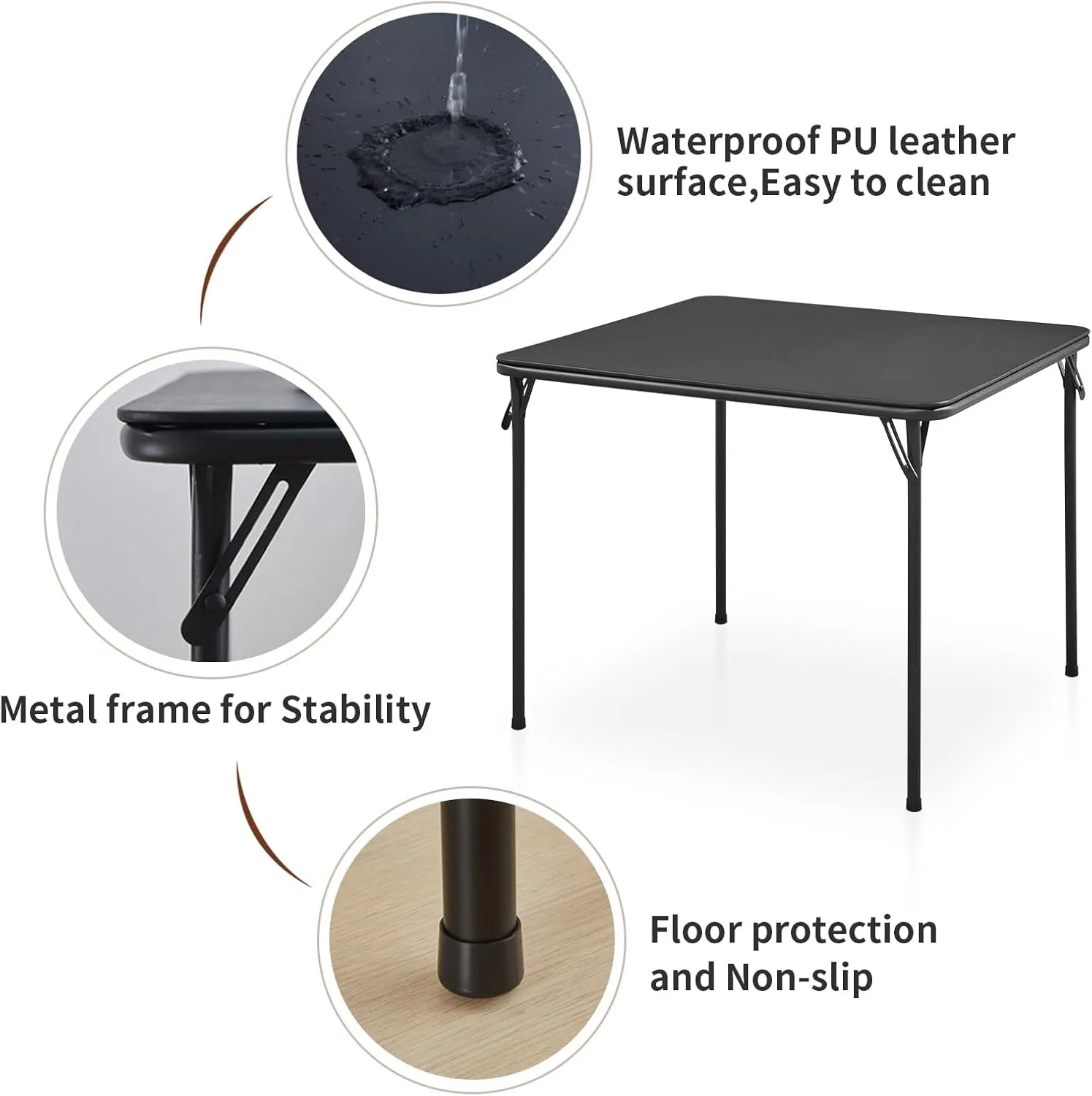 BOOSDEN Foldable Table, Folding Tables for Indoor and Outdoor Use, 2.6 ft Square Card Table, Collapsible Design, Lightweight and Durable, Fold Up Tables, Ideal for Camping, Dining, Picnic, Black
