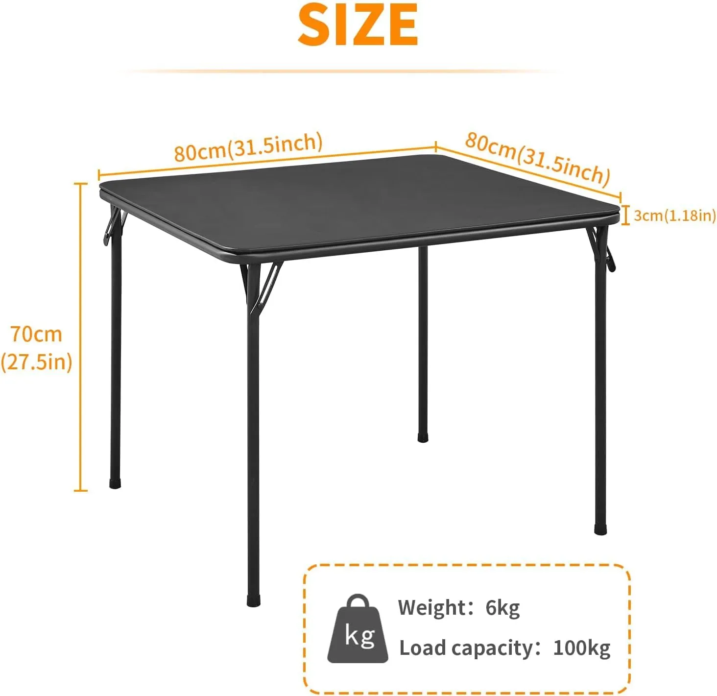 BOOSDEN Foldable Table, Folding Tables for Indoor and Outdoor Use, 2.6 ft Square Card Table, Collapsible Design, Lightweight and Durable, Fold Up Tables, Ideal for Camping, Dining, Picnic, Black