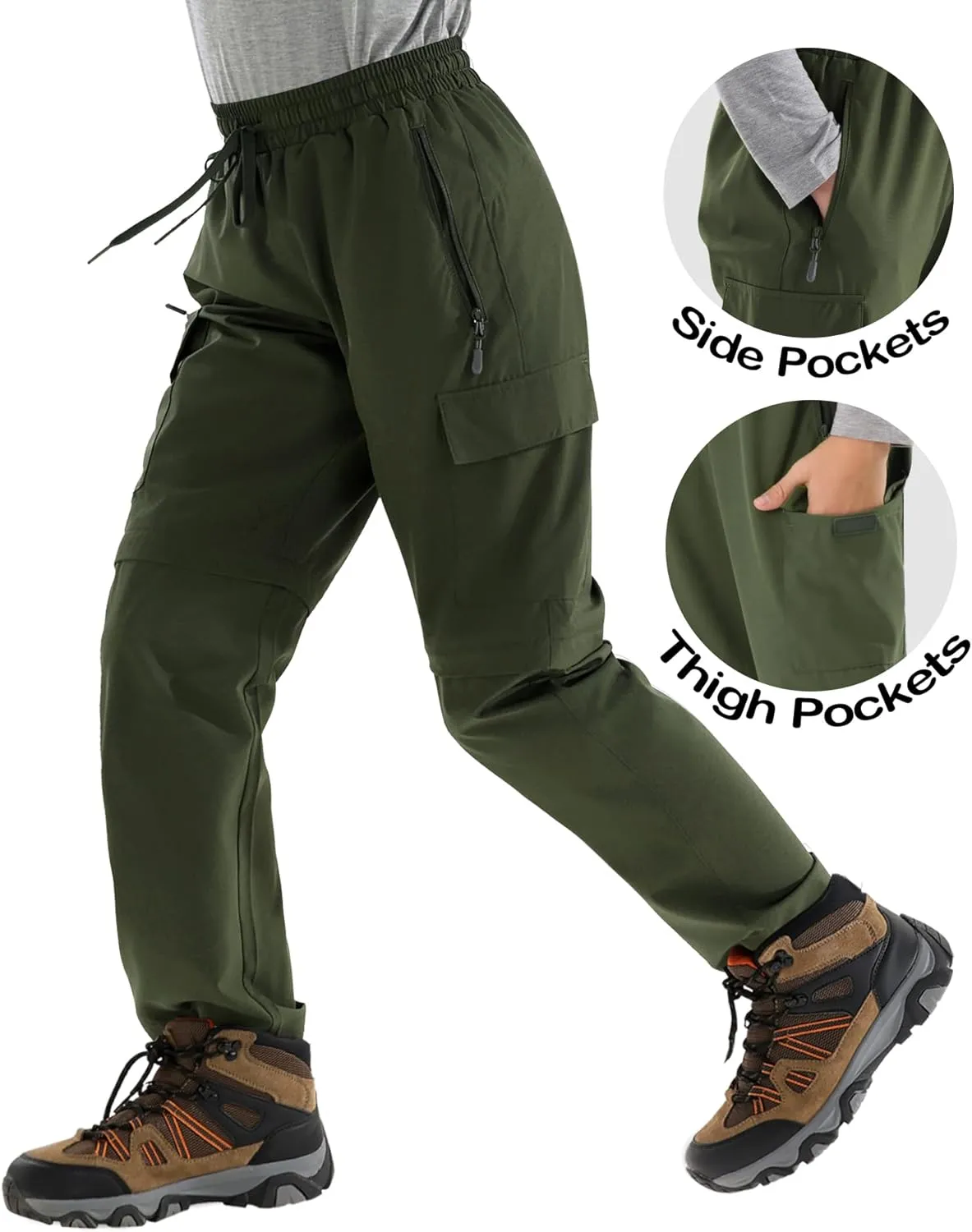 Boys Hiking Cargo Pants Kids Convertible Lightweight Quick Dry Girls Outdoor Waterproof Zip Off School Trousers