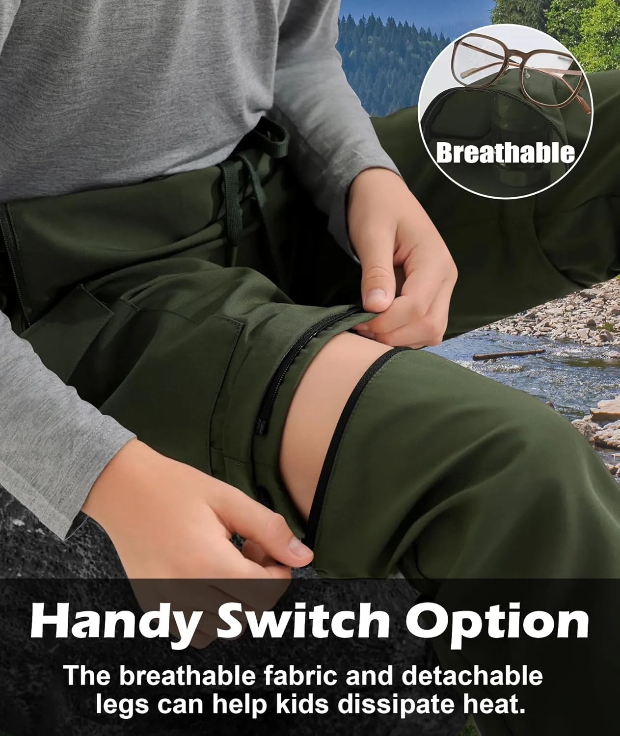 Boys Hiking Cargo Pants Kids Convertible Lightweight Quick Dry Girls Outdoor Waterproof Zip Off School Trousers