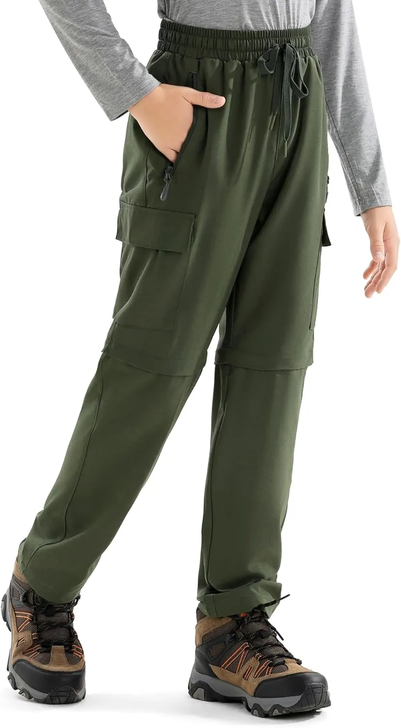 Boys Hiking Cargo Pants Kids Convertible Lightweight Quick Dry Girls Outdoor Waterproof Zip Off School Trousers