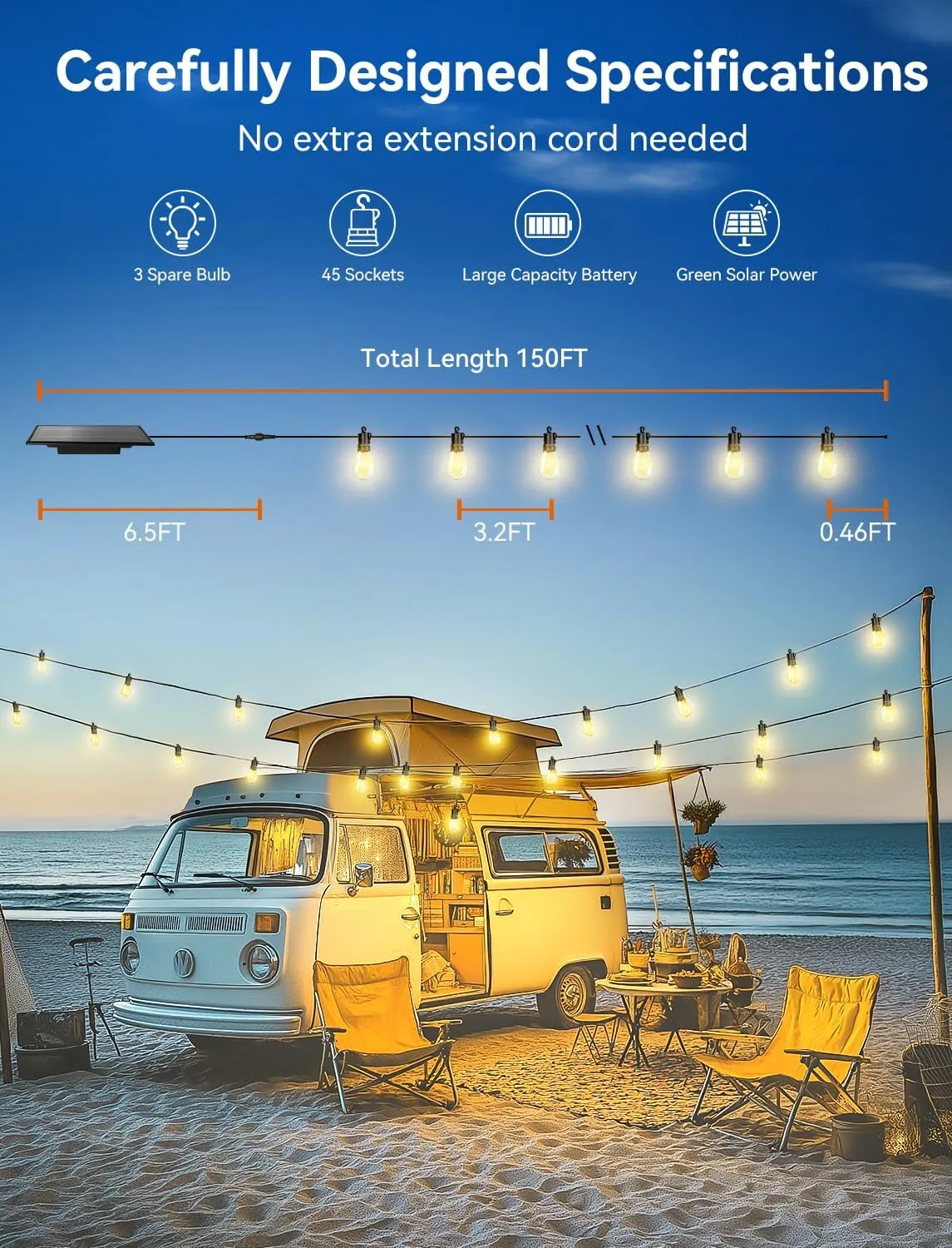 Brightever Solar String Lights for Outside with Remote, 150FT Commercial Grade Patio Lights with 45 3 LED Shatterproof Bulbs, 3 Light Modes Dimmable Hanging Light for Backyard Garden, Dimmable