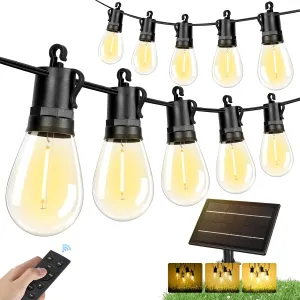 Brightever Solar String Lights for Outside with Remote, 150FT Commercial Grade Patio Lights with 45 3 LED Shatterproof Bulbs, 3 Light Modes Dimmable Hanging Light for Backyard Garden, Dimmable