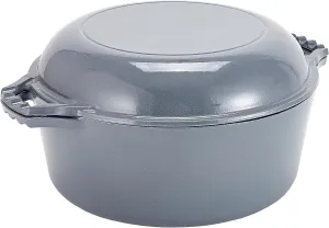 Bruntmor 2-in-1 Enamel Cast Iron Dutch Oven With Handles - Crock Pot Grey Cast Iron pot with Skillet lid - All-in-One Cookware Braising Pan for Casserole Dish - 7 Quart, Grey