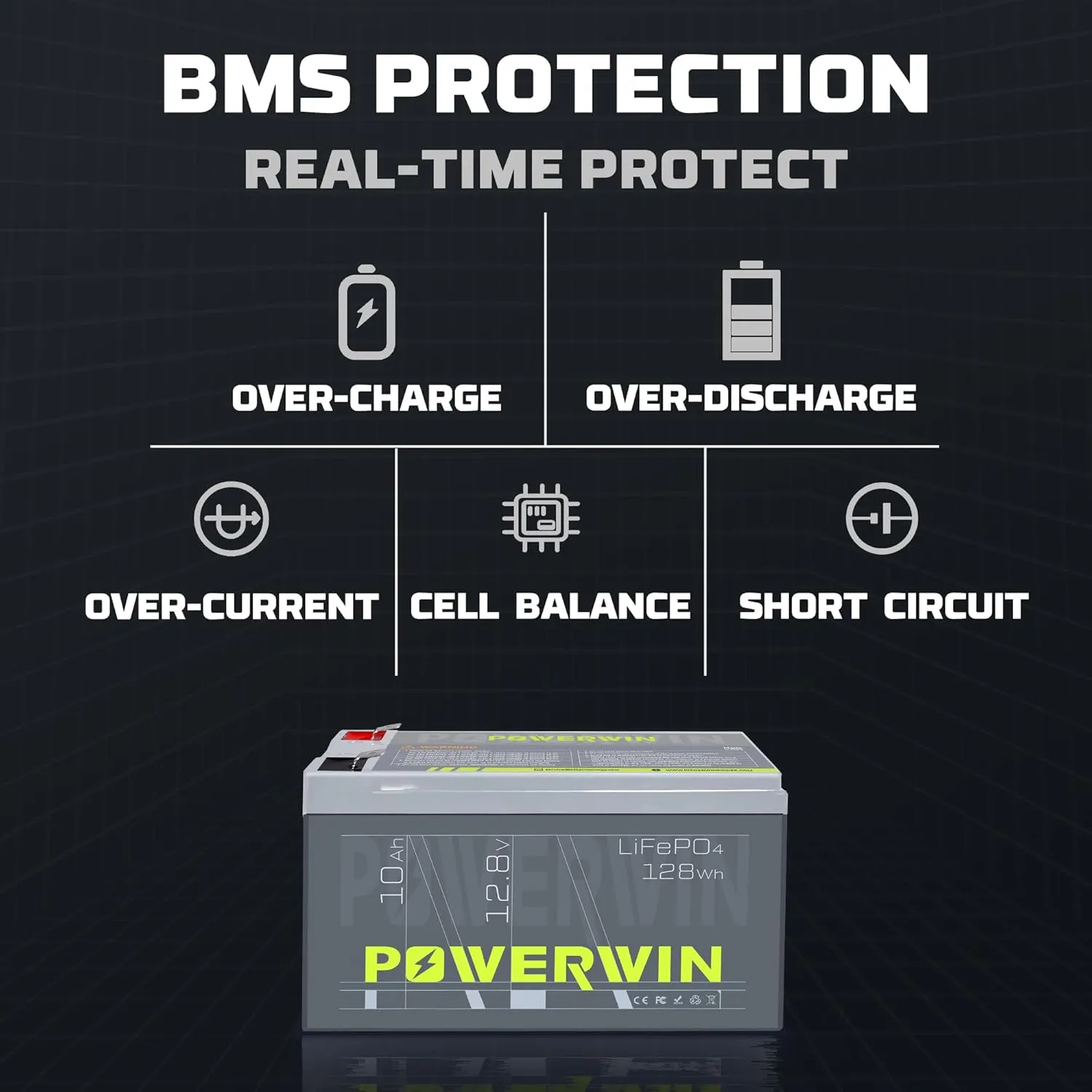 BT10 12.8v 10Ah LiFePO4 Battery 128Wh Deep Cycle 4000  cycles & Built-in BMs,Solar, uPs, Of-Grid, Electric Toys