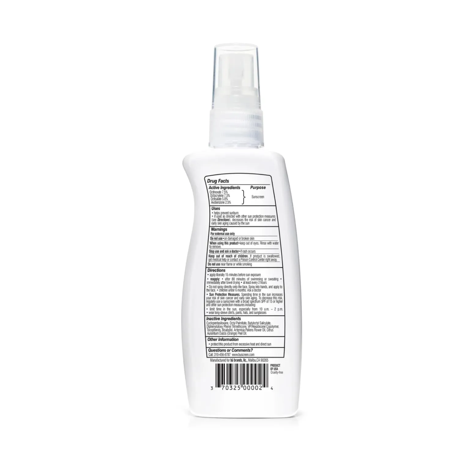 Bu SPF 30 Ultrafine WOWmist Sunscreen Spray - Clear, Non Greasy, Non Toxic, Non Comedogenic. Sweat & Water-Resistant. Travel, Sport, Sensitive Skin (Natural Citrus, 3.3 oz)