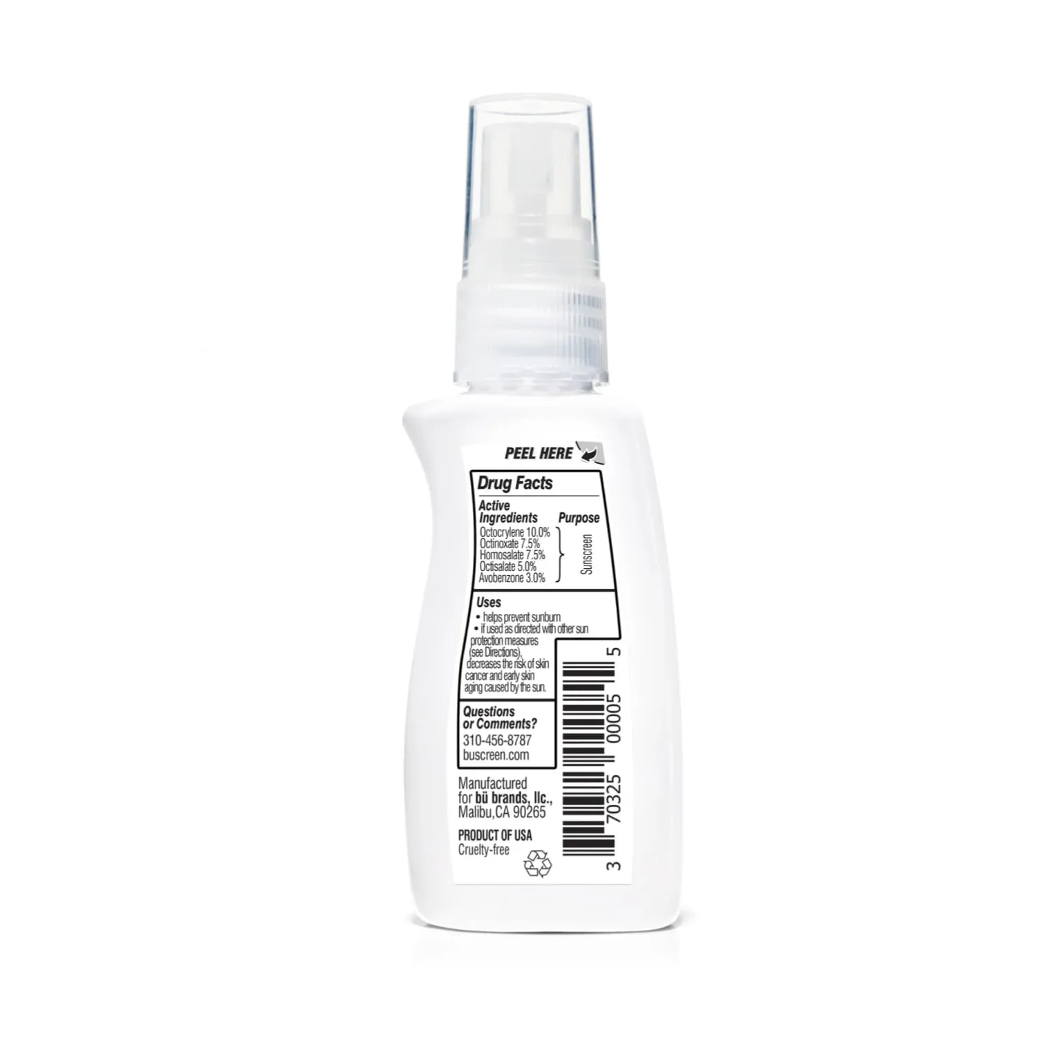 BU SPF 50 Sunscreen Spray for Face and Body, Non Aerosol Spray, TSA Travel Size Sunscreen, Clear, Non Greasy, Water Resistant, White Sage 1 oz (3 Pack)