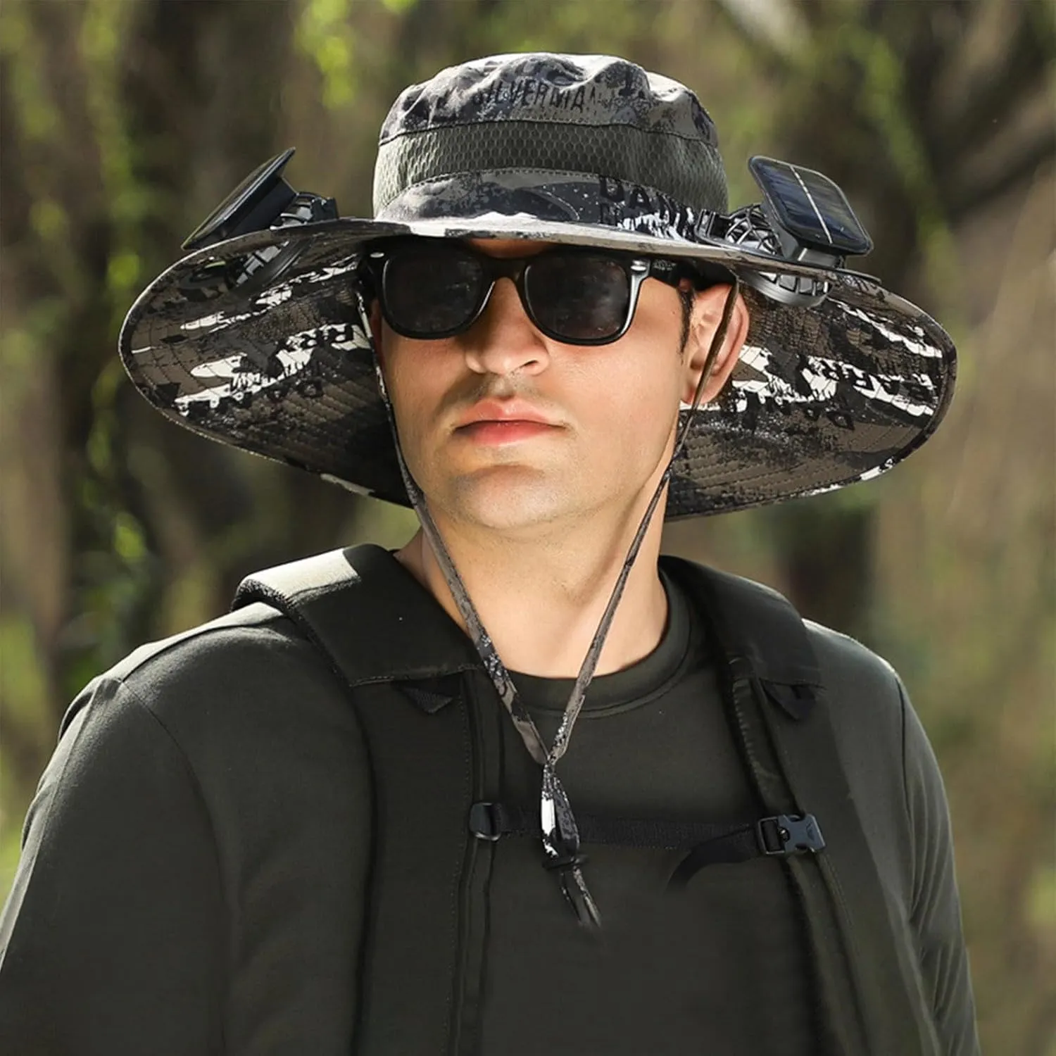 Bucket Hat with 2 Solar Power Fans for Men Women UPF 50  Outdoor Wide Brim Sun Fishing Hat - Removable & USB Charging Fan
