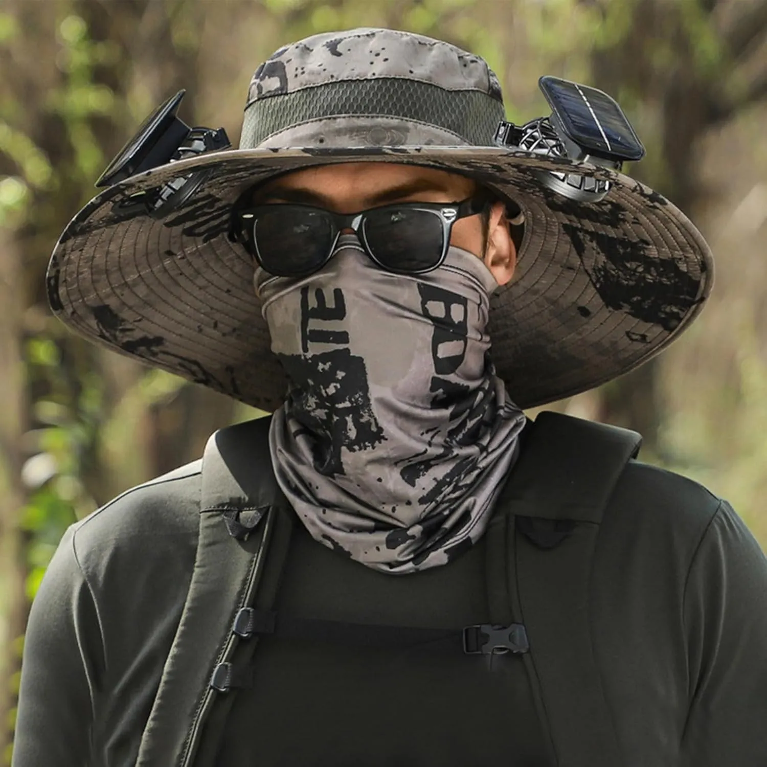 Bucket Hat with 2 Solar Power Fans for Men Women UPF 50  Outdoor Wide Brim Sun Fishing Hat - Removable & USB Charging Fan